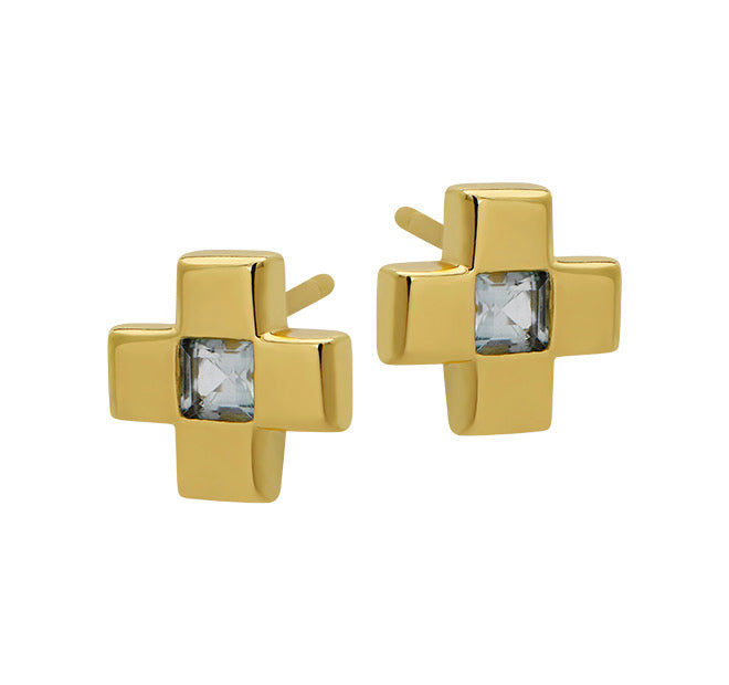 blue topaz cross studs