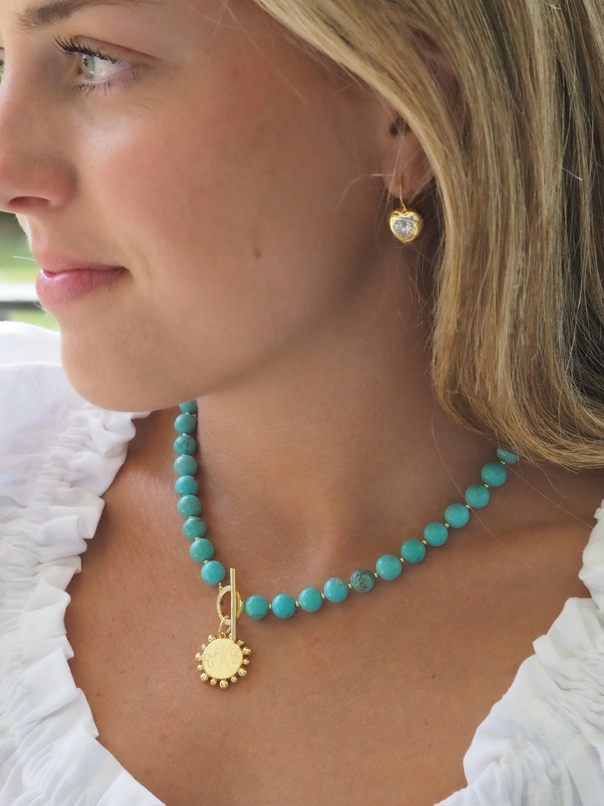 turquoise gemstone toggle charm necklace1