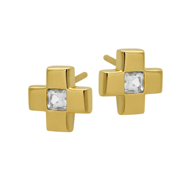 white topaz cross studs
