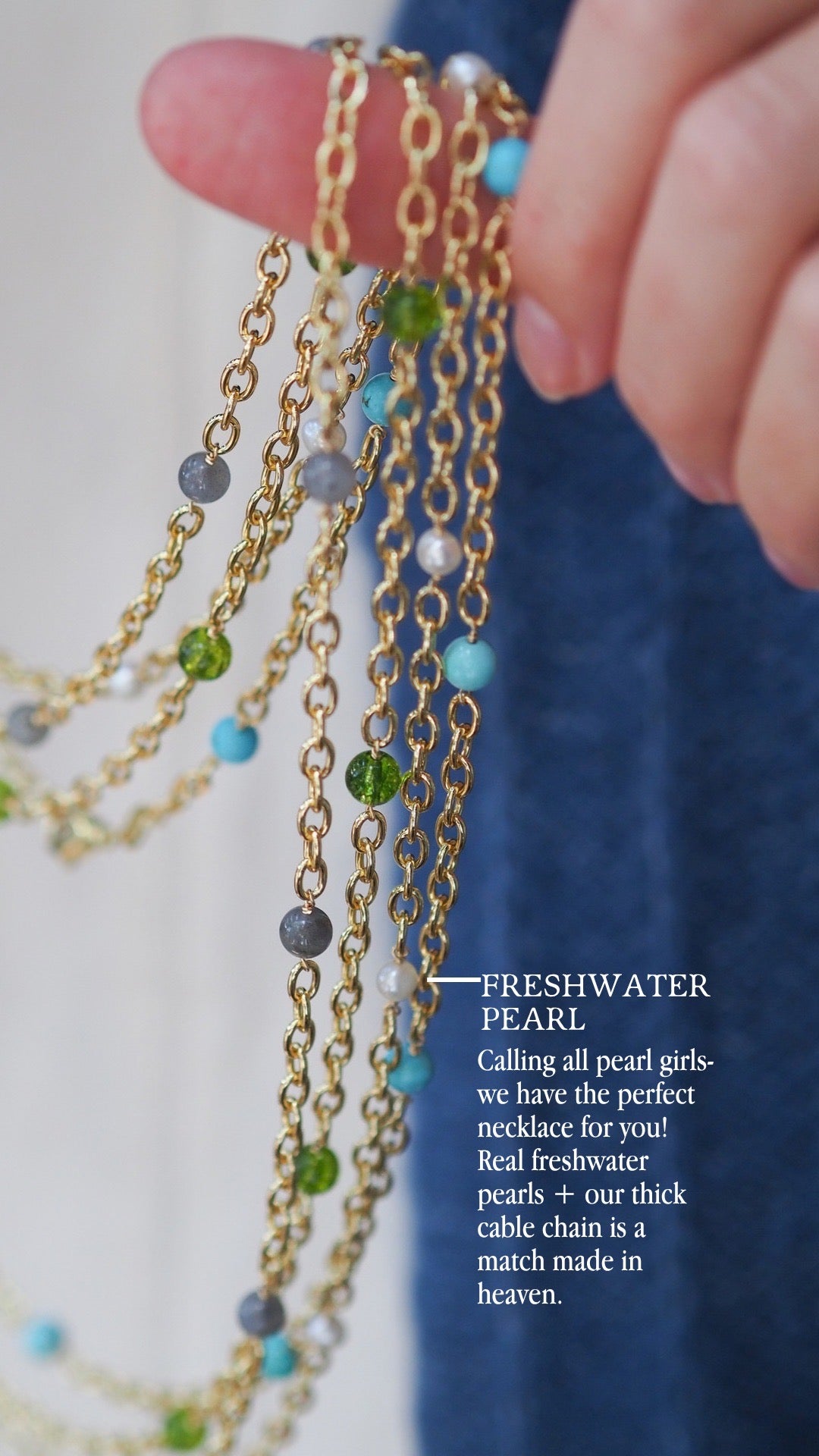 Freshwater Pearl Thick Cable Chain-30 Inches