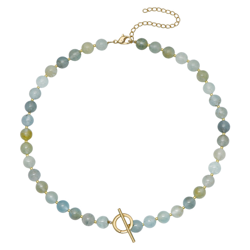 aquamarine gemstone toggle charm necklace