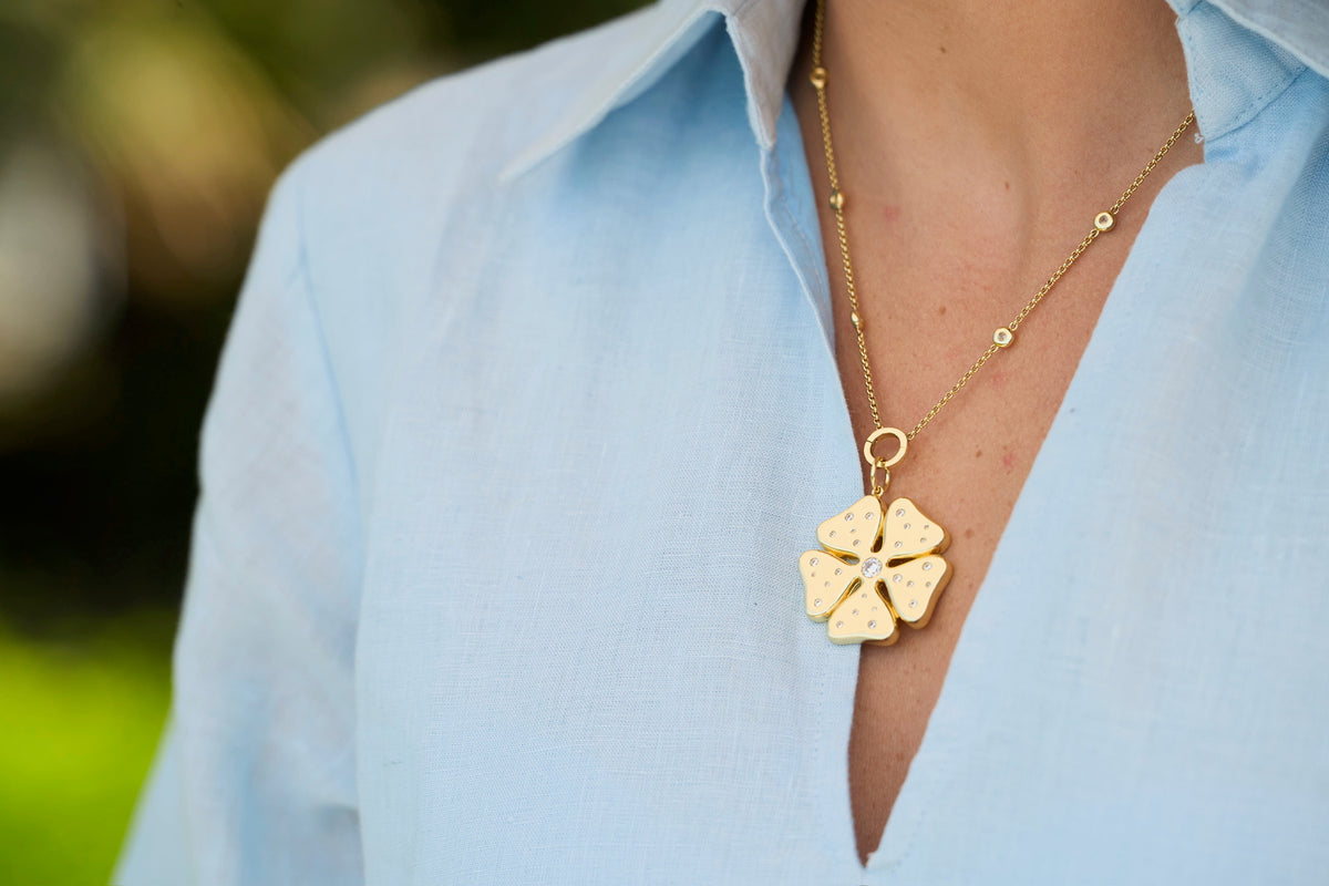 blue topaz charm necklace and big flower charm