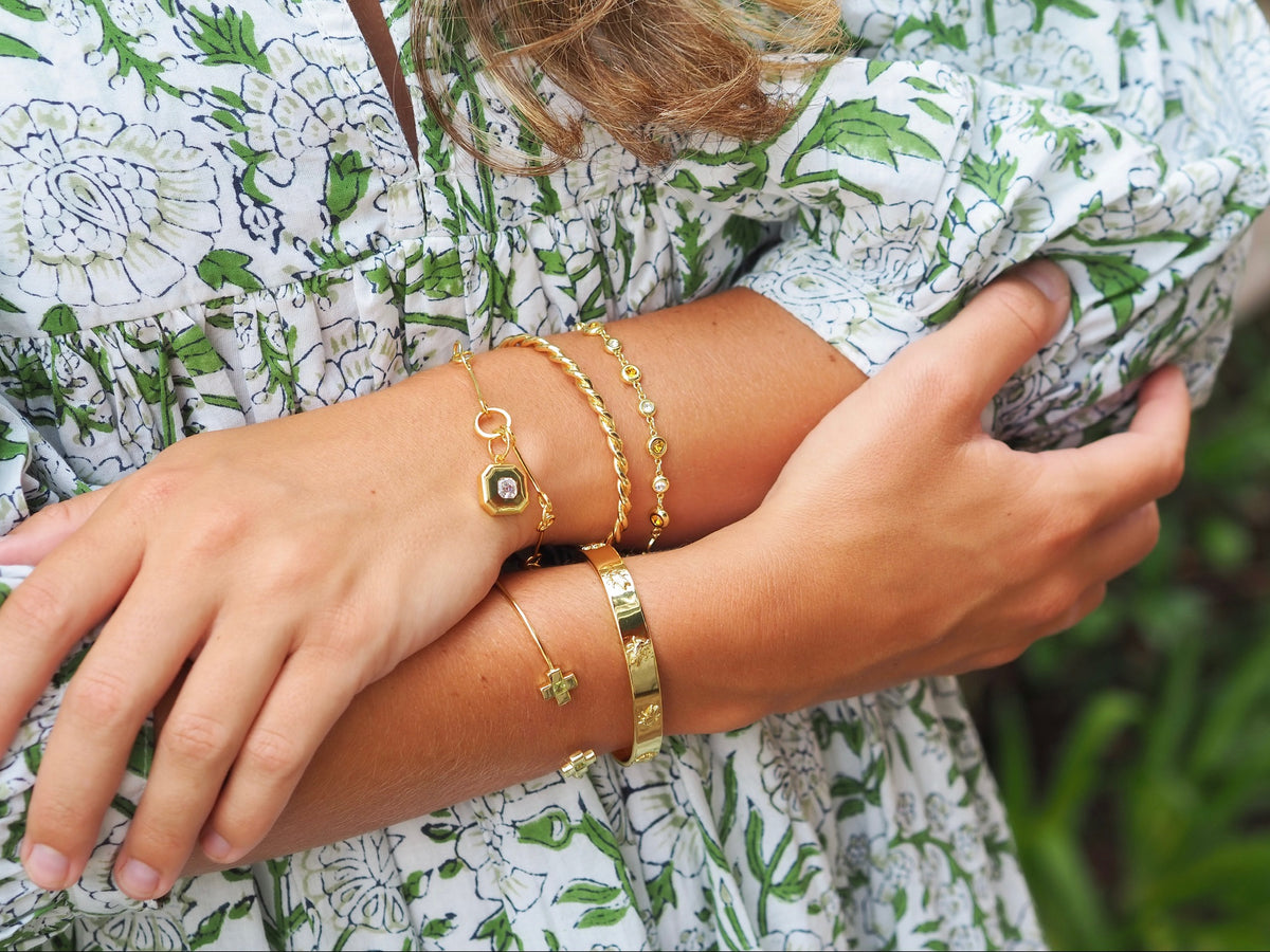 cut corner charm bracelet stack