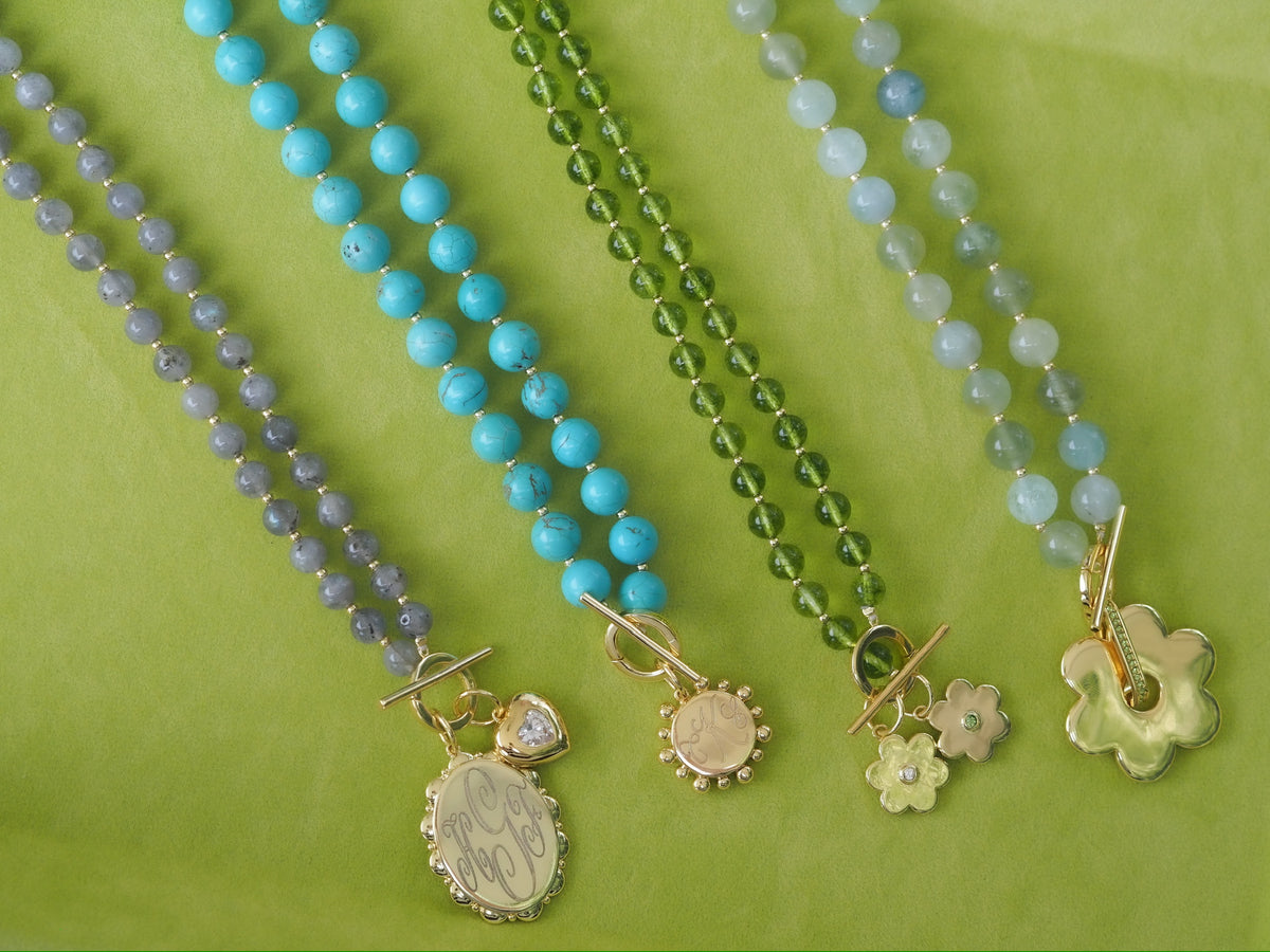 gemstone toggle charm necklaces