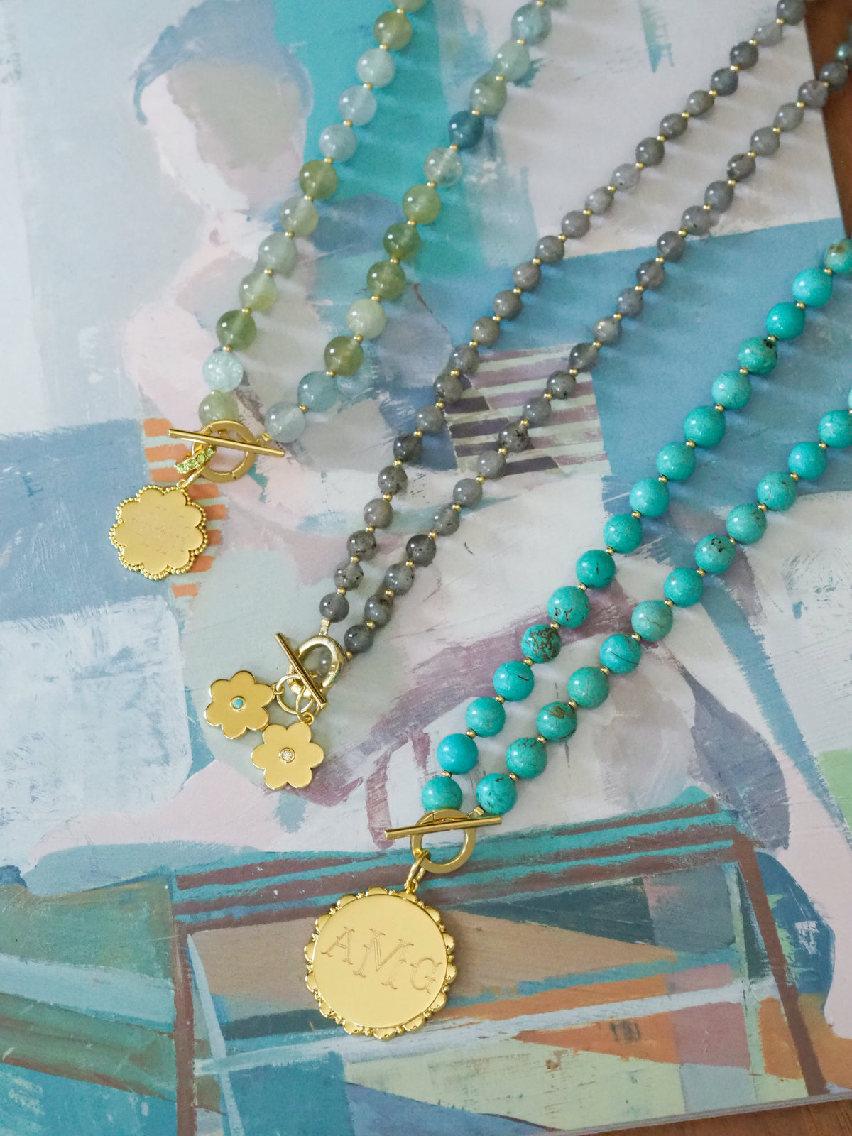 gemstone toggle charm necklaces1