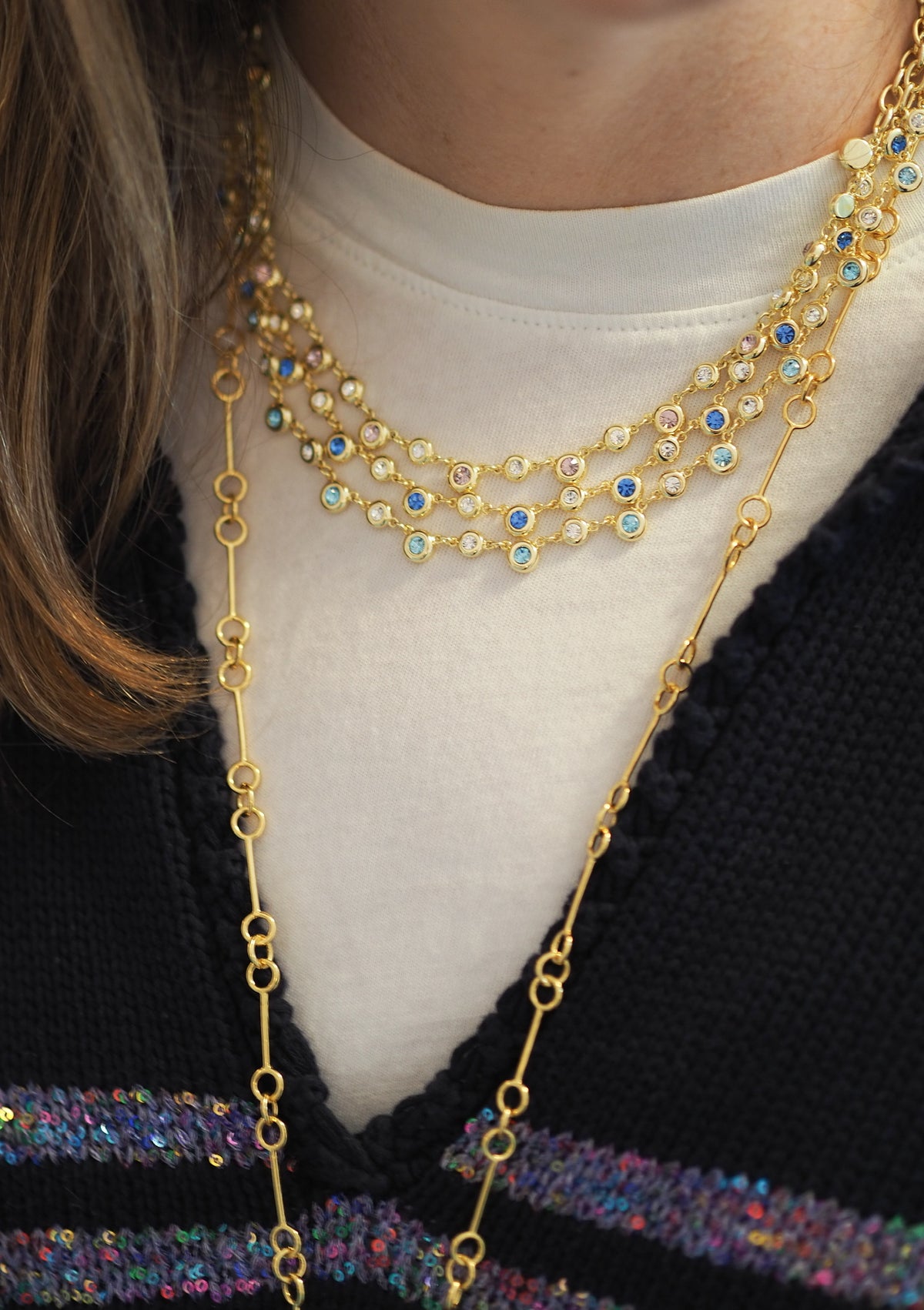 june, september, and march birthstone bezel necklaces