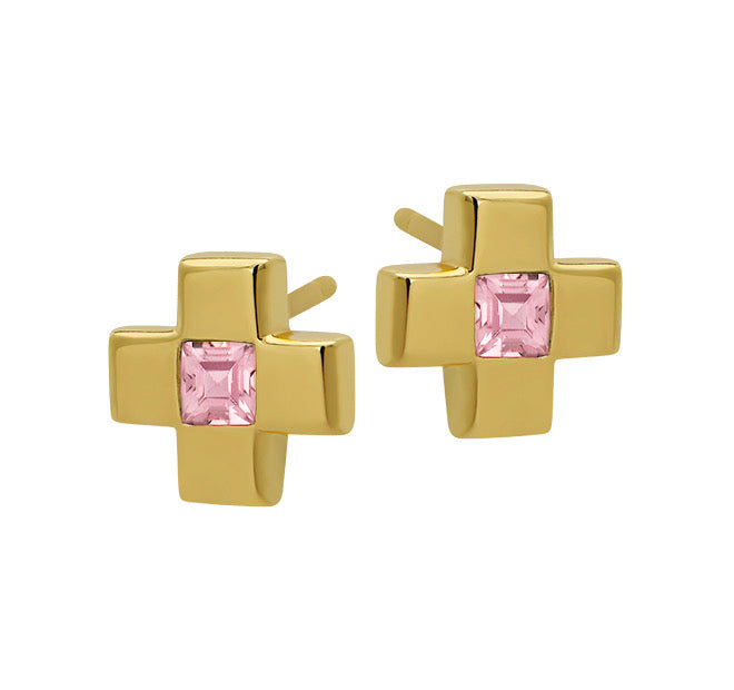 pink cz cross studs