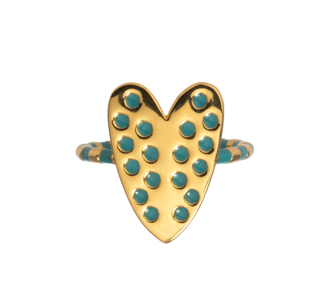 Heart ring with blue enamel Goldbug Collection